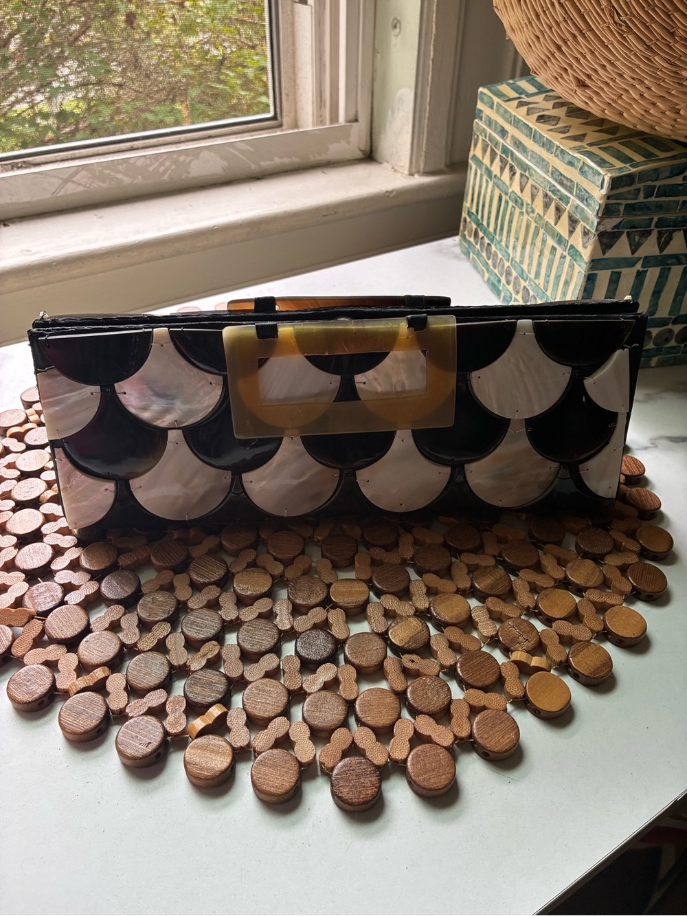 Mad by Design Black and Mother-of-Pearl Clutch with Tortoiseshell Handle